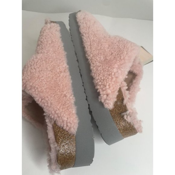 Birkenstock Arizona Teddy Shearling Platform Sandals Pink Big Buckle 41 US 10 - Picture 5 of 7